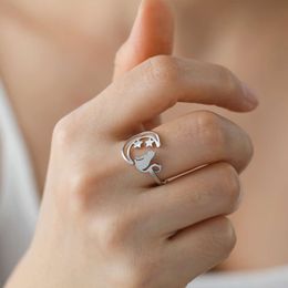Crescent Moon Star For Women Adjustable Trendy Stainless Steel Cute Cat Open Rings Jewellery Gifts New In