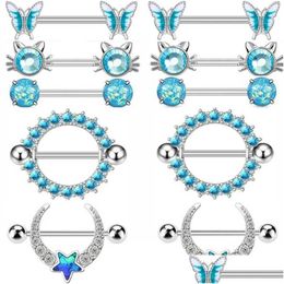 Nipple Rings Blue Crystal Piercing Jewellery 14G Cz Shiny Ring Barbell Piercings Round Nipples Bars Wings Pezon Mujer Drop Delivery Bod Dhaxe