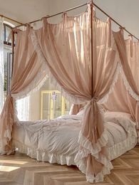 Quadrate Mosquito Net Romantic French Lace Princess High-end Three-door Thickened Bedcover Bed Curtain Canopy Home Decor 240521