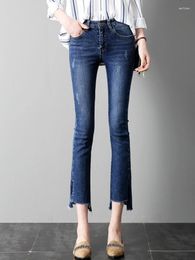 Women's Jeans High Waist Strecth 2024 In Pants And Capris Loose Blue Vintage Flare Denim Cut Irregular Hem Korean Fashion Trousers
