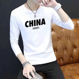 Men's T-Shirts New long sleeved T-shirt pure cotton white T-shirt mens round neck custom T-shirt 5805 S52133