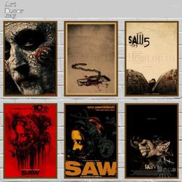 Wall Stickers Classic Horror Movie Saw Retro Kraft Paper Poster For Home Art Decoration Posters