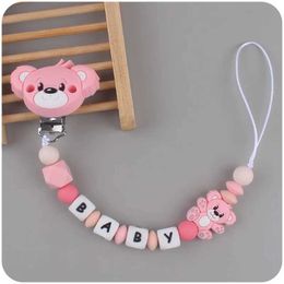 Pacifier Holders Clips# Handmade Personalised baby name clip cartoon silicone bead pacifier chain for dental care toy Nipple dummy stand chain d240521