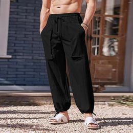 Men's Pants For Men Fashion Mens Workwear M Ulti Pocket Plus Harlan Casual Cotton And Linen Loose Yoga Drawstring Pantalon Homme
