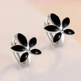 Hoop Earrings 925 Sterling Silver For Women Temperament Vintage Black Ear Buckle Jewelry Lady Anniversary Accessories