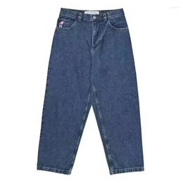 Men's Pants Streetwear Polar Big Boy Jeans Y2K Hip Hop Gothic Cartoon Embroidery Retro Blue Baggy Mens Womens Fashion Wide Leg Trouser