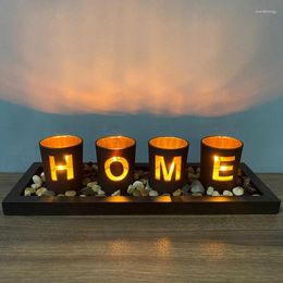Candle Holders Creative Glass Candlestick Decorative Letters Leaf Pattern Table Adornments Home Garden Romantic Warm Candlelight