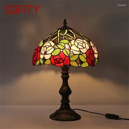 Table Lamps SOFITY Tiffany Lamp LED Creative Rose Flower Glass Desk Light Fashion Decor For Home Living Room Bedroom Bedside