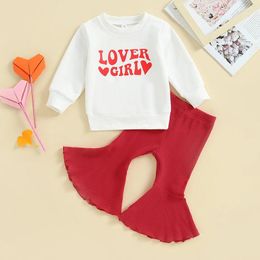 Clothing Sets Toddler Born Baby Girls 2 Piece Outfits Letter Print Long Sleeve Sweatshirt And Elastic Flare Pants Set Cute Clothes