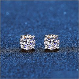 Stud Real Earrings 14K White Gold Plated Sterling Sier 4 Prong Diamond Earring For Women Men Ear 1Ct 2Ct 4Ct 230612 Drop Delivery Dhqku