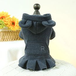 Dog Apparel 1PC Pet Clothing Autumn And Winter Thick Warm Black Pocket Hat Pleated Skirt With Drawstring Buckle For Small Medium