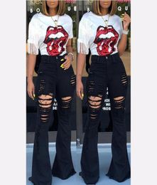 High Waist Flare Jeans Black Female Bell Bottom Ripped Jeans For Women Denim Skinny Mom Wide Leg Pants Ladies7353927