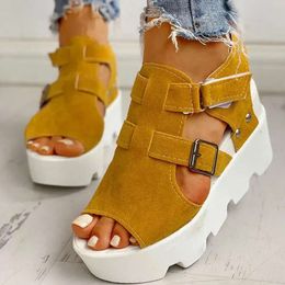 Ladies Woman Sandals Hook Loop Summer Platform Female Flock Peep Toe Wedges High Heels Shoes For Women cb2