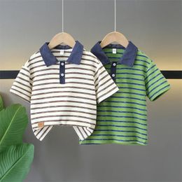 2-12y Summer Short Sleeve Kids Boys Polo Shirt Fashion Striped Cotton Childern Lapel Clothing School Sport T-shirt Tops Tee 240521