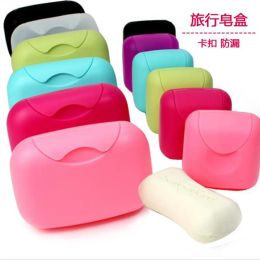 1pcs Portable Soap Dishes Soap Container Bathroom Acc Travel Home Plastic Soap Box With Cover Small/big Sizes candy Colour