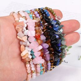 Crystal Stone Beads Bracelet Coloful Hand-woven Irregular Stone Bracelet Adjustable Rope Chain For Women Girl Party Jewelry Gift
