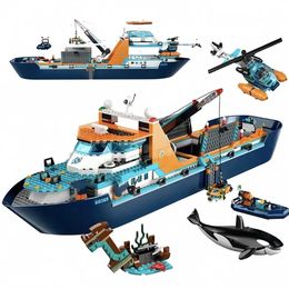 Model Set Arctic Explorer Ship Building Block 60368 Floating Ship Helicopter ROV Sub Orca Model Assembly Toy Building Blocks Childrens and Adult Gifts S2452196