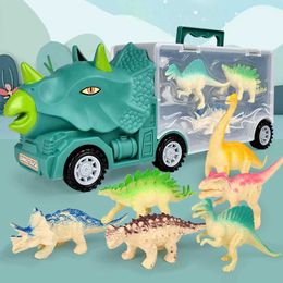 Novelty Games Dinosaur Transport Car Toys Kids Large Inertial Cars Carrier Truck Pull Back Vehicle Animals Return Cage Game Holiday Gifts Y240521