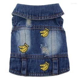 Dog Apparel Chihuahua Yorkie Clothes Denim Jacket Banana Print Design Jeans Coat For Small Medium Dogs Autumn Puppy Sleeveless Vest