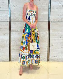 2023 lian designer Fancy Womens Long Dress Abstract Pattern Gathered Waist Sleeveless3396837