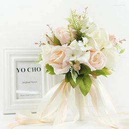 Wedding Flowers YO CHO Bouquets For Bridesmaids Bridal Silk Roses White Burgundy Bouquet Bride Marriage Supplie