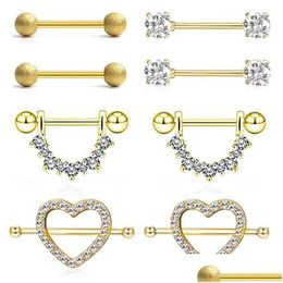 Nipple Rings Stainless Steel Matte Piercing Set 14G Crystal Ring Body Jewellery Bk Tongue Lot Bar Pack Drop Delivery Dhhso