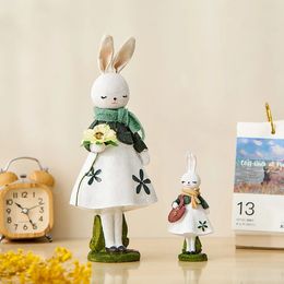 Artistic Bunny Sculpture Resin Animal Statue Miniature Room Decor Modern Style Home Kids Toy Desktop Accessories 240521