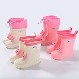 New Girls Rain Boots Versatile Soft Waterproof Bow Sweet Princess Four Seasons Cute Kindergarten Children Casual Rainy Day Shoes L2405