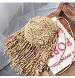 Storage Bags Summer Beach Bag Bohemia Round Long Tassel Grass Rattan For Women's Cross Wicker Lightweight Medium Shoulder