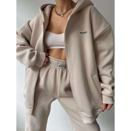 Sports Set Women S Autumn And Winter Long Sleeved Plush Hoodie Jacket Loose Slimming Warm Thick Casual Two Piece
