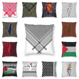 Pillow Palestine Palestinian Hatta Kufiya Grey Shemagh Square Pillowcover Home Decorative Cover Throw For Sofa Printing