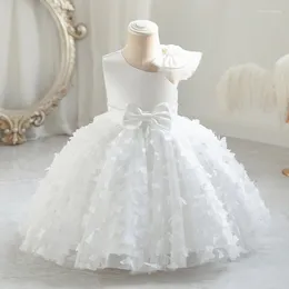 Girl Dresses Bow Baby Girls White Baptism Dress Butterfly Tulle Infant 1st Birthday Wedding Gown Flower Tutu Princess Party