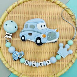 Pacifier Holders Clips# Customised English Russian alphabet name silicone classic car pacifier clip chain teeth pendant baby pacifier kawai teeth d240521