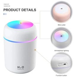 300ml Air Humidifier Portable Ultrasonic Colourful Cup Aroma Diffuser Cool Mist Maker USB Humidifier Purifier With Light For Car