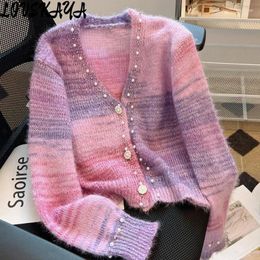 Women's Knits Lazy And Soft Sweater Wearing High Quality Knitted Outer Coat Spring Autumn Unique Gradient V-neck