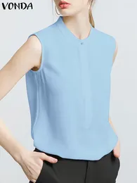 Women's Blouses Sleeveless Blouse 2024 Summer Women Fashion Elegant Solid Color Tank Tops VONDA Casual Loose O Neck Office Blusas