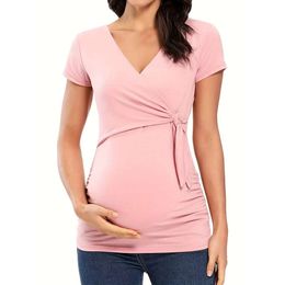 Fashion Mom Cross V-neck Breastfeeding T-shirt Pregnant Women's Top L2405