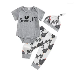 Clothing Sets Pudcoco Baby Boys Summer Outfits Letter Print Crew Neck Short Sleeve Rompers Chicken Long Pants Hat 3Pcs Clothes Set 0-12M