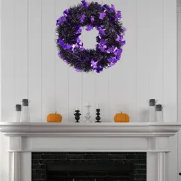 Decorative Flowers Purple Bat Fear Door Hanging Halloween Festival Wreath Atmosphere Decoration With Lights For Outside Livingroom