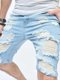 Men's Shorts Men Summer Slacks Tassel Knee Length Distressed Jeans Male Ripped Bodybuilding Skinny Casual Daily Slim Fit Short Pants