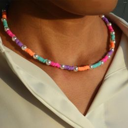 Choker Colorful Polymer Clay And Faux Pearl Beaded Necklace For Teen Girls Women's Summer Beach Party Necklaces Handmade Jewelr