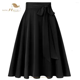 Skirts SISHION Rock Damen Midi Length Elegant Chiffon Black Skirt SS0025 High Waist Women Casual Clothing Long Faldas Mujer