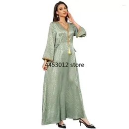 Ethnic Clothing Summer Abayas For Women Dubai 2024 Fashion Muslim Long Sleeve V-neck Polyester Kaftan Maxi Dress