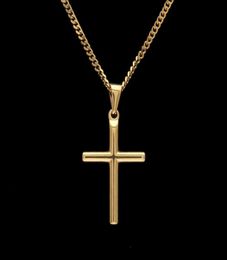 Mens Stainless Steel Cross Pendant Necklace with 60cm Cuban Link Chain or Gold Plated Box Chain New Fashion Hip Hop Necklaces Jewe9857436