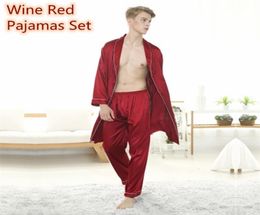Men039s Pyjamas Silk Satin Pyjamas Set Nightgown Top Long Pants Navy Grey Wine Red Pyjamas Home Clothing Sleepwear for men 20117997896