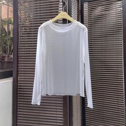 Women's T Shirts Ice Gauze Bottom Blouse Women Summer Transparent Sunscreen Sand T-shirt Long-sleeved Perspective Skin Coat Lace Top