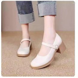 Dress Shoes Genuine Leather Pumps Women's Mary Jane All Match Heels Woman Comfortable Ladies Low Soles Soft Mom