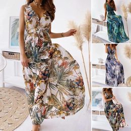 Party Dresses Summer Women Elegant Dress Open Back Sexy Printed Split Lace A-line Beach Unique Flower Fashion Vintage Holiday Long