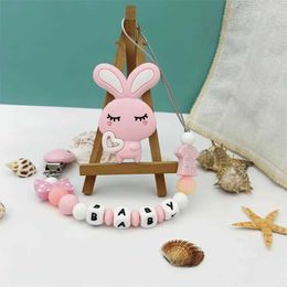 Pacifier Holders Clips# Personalized Letter Name Baby Glowing Beads Rabbit Silicone Pendant Nipple Clip Chain Frame Teeth d240521