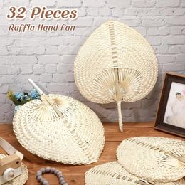 Decorative Figurines 32pc Woven Bamboo Fan Hand Handheld Natural Raffia Fibre In Bulk For Indoor And Outdoor Summer Cooling